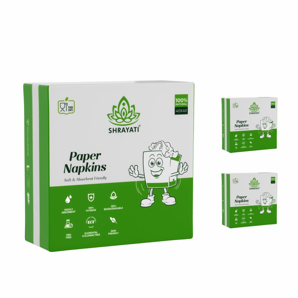 Shrayati Tissue Papers - 2 Ply, 40 x 40 cm, Pack of 3, Super Soft and Highly Absorbent Tissue Paper Napkins, 50 pcs per pack, 100% Biodegradable, Skin-Friendly Tissue Box (B097LLQSRH) Amazon Price History, Amazon Price Tracker