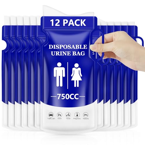 flintronic 12 Stück Tragbares Urinal für Unterwegs, 750ml Einweg-Urinbeutel mit Gel mit Griff, Notfall Toiletten für Männer Frauen Patienten Schwangere Kinder Camping Wandern Auto Reisen (Dunkelblau)