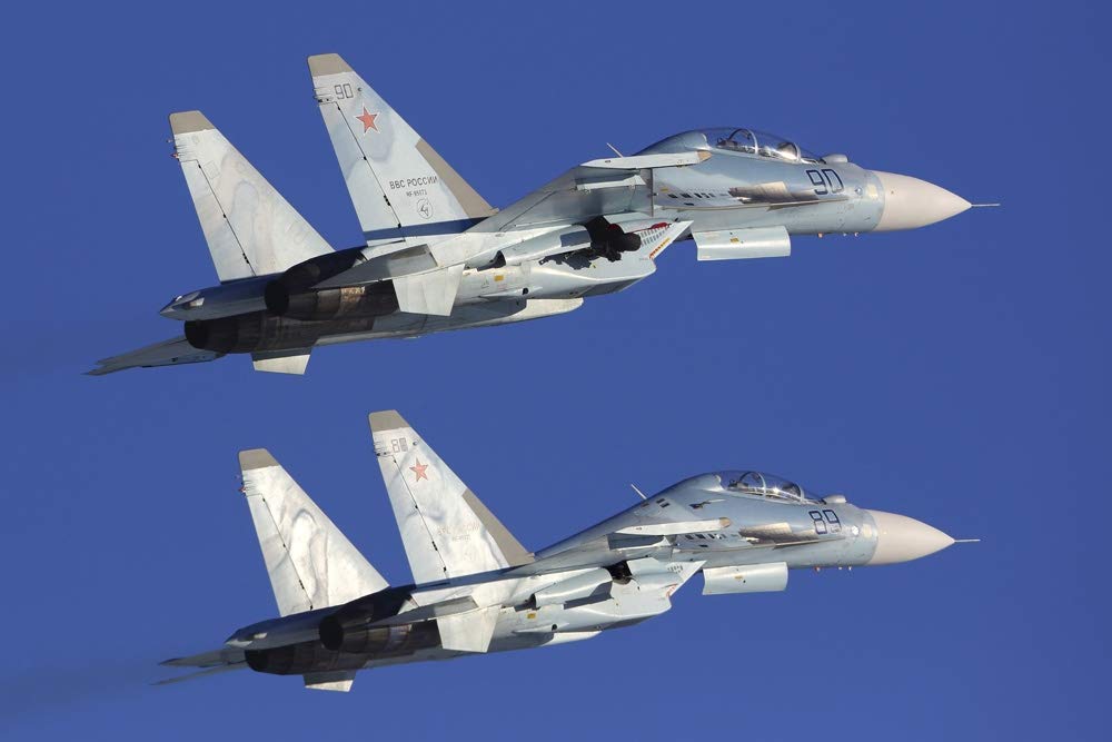 Su-30M2 jet fighters of Russian Air Force taking off, Zhukovsky, Russia. Poster Print by Artem Alexandrovich/Stocktrek Images (17 x 11)