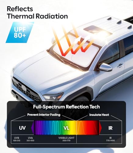 Image of Wigoo for Toyota Tacoma Windshield Sunshade [OEM Design, 100% Sun Blockage] Foldable Heat Insulation Sun Shade with Storage Bag, for Toyota Tacoma (2016-2026), Silver Coating