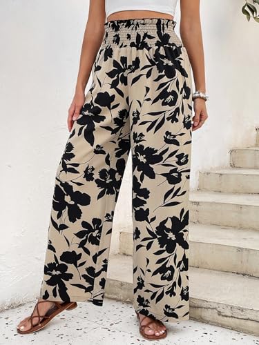 Floerns Women's Floral Wide Leg Pants High Waist Flowy Casual Palazzo Pants with Pocket4