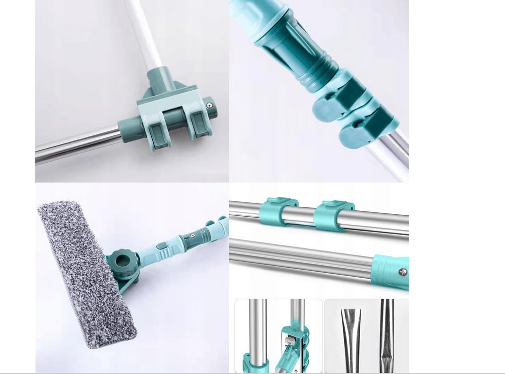 Hooha Aamit - Set di lavavetri con manico estraibile e lavavetri, 145 cm, professionale con testa girevole a 180° e 2 cuscinetti in fibra ultra sottile, adatto per finestre e ambienti esterni