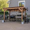 Backyard Discovery Saxony XL Grill Gazebo, 2 full Size Grills, Griddles or Smokers Steel Metal Roof, Wind Resistant - 100 mph, Supports 30 In of Snow, Electrical Outlet, USB, Grilling Hooks