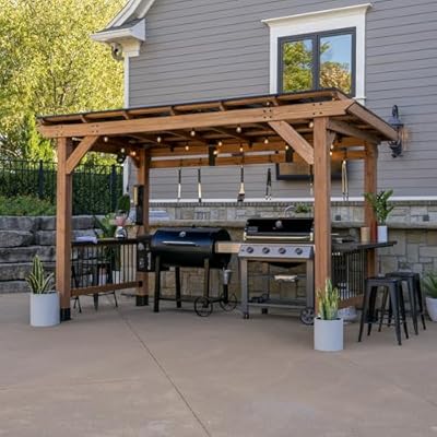Backyard Discovery Saxony XL Grill Gazebo, 2 full Size Grills, Griddles or Smokers Steel Metal Roof, Wind Resistant - 100 mph, Supports 30 In of Snow, Electrical Outlet, USB, Grilling Hooks