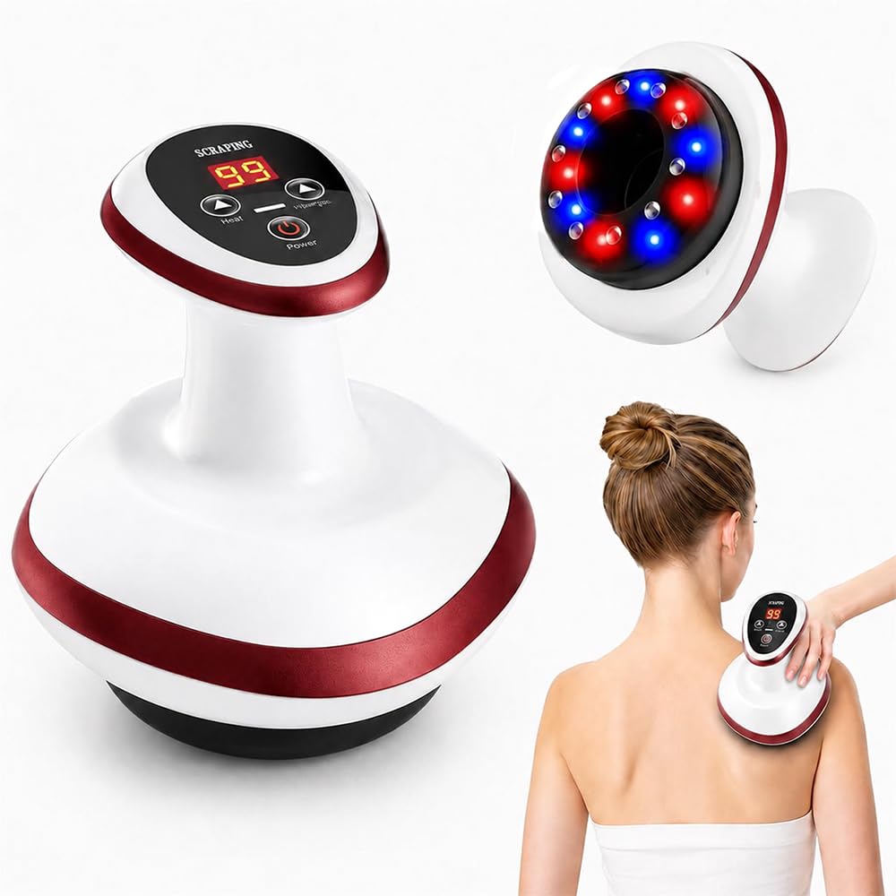 Masajeador Anticelulitico Reductor, 4 En 1 Maquina Anticelulitis con Terapia de Calor, Portátil Ventosa al Vacío y Gua Sha, Masajeador Celulitis Vacumterapia, Aparato Celulitis Electrico (Rojo)