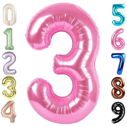 Image of 3 Balloon Numbers Birthday Decorations, 40In Pink Balloons for Men Women | Eye-catching Appearance, Perfect Decorative Centerpieces, Convenient Self-sealing Structure, Widely for Various Occasions