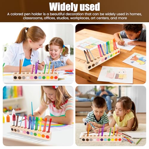 Buntstifthalter aus Holz, Stiftehalter Schreibtisch Holz mit 11 Löchern Abgerundetes Eckendesign Stifthalter Dekorativer Kreativer Montessori Buntstifte Organizer für Schule Büro Zuhause 41,5x7x4cm