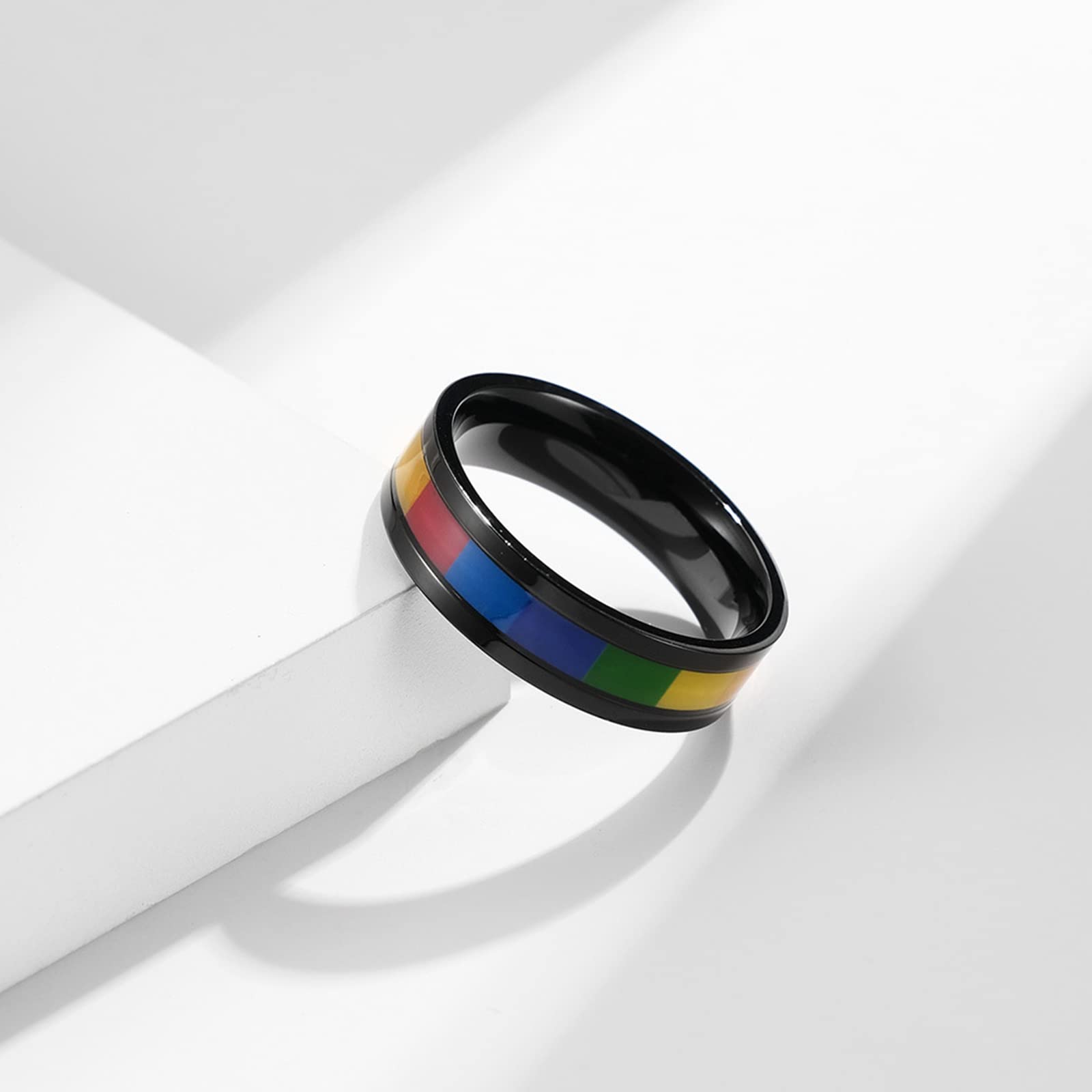 Beydodo Pierścienie gejowskie dla par, pierścienie obietnicy ze stali nierdzewnej spersonalizowany rozmiar L 1/2 do X 1/2 czarny pierścień LGBT 6 mm, Women L 1/2 + Men R 1/2, Bez kamienia szlachetnego