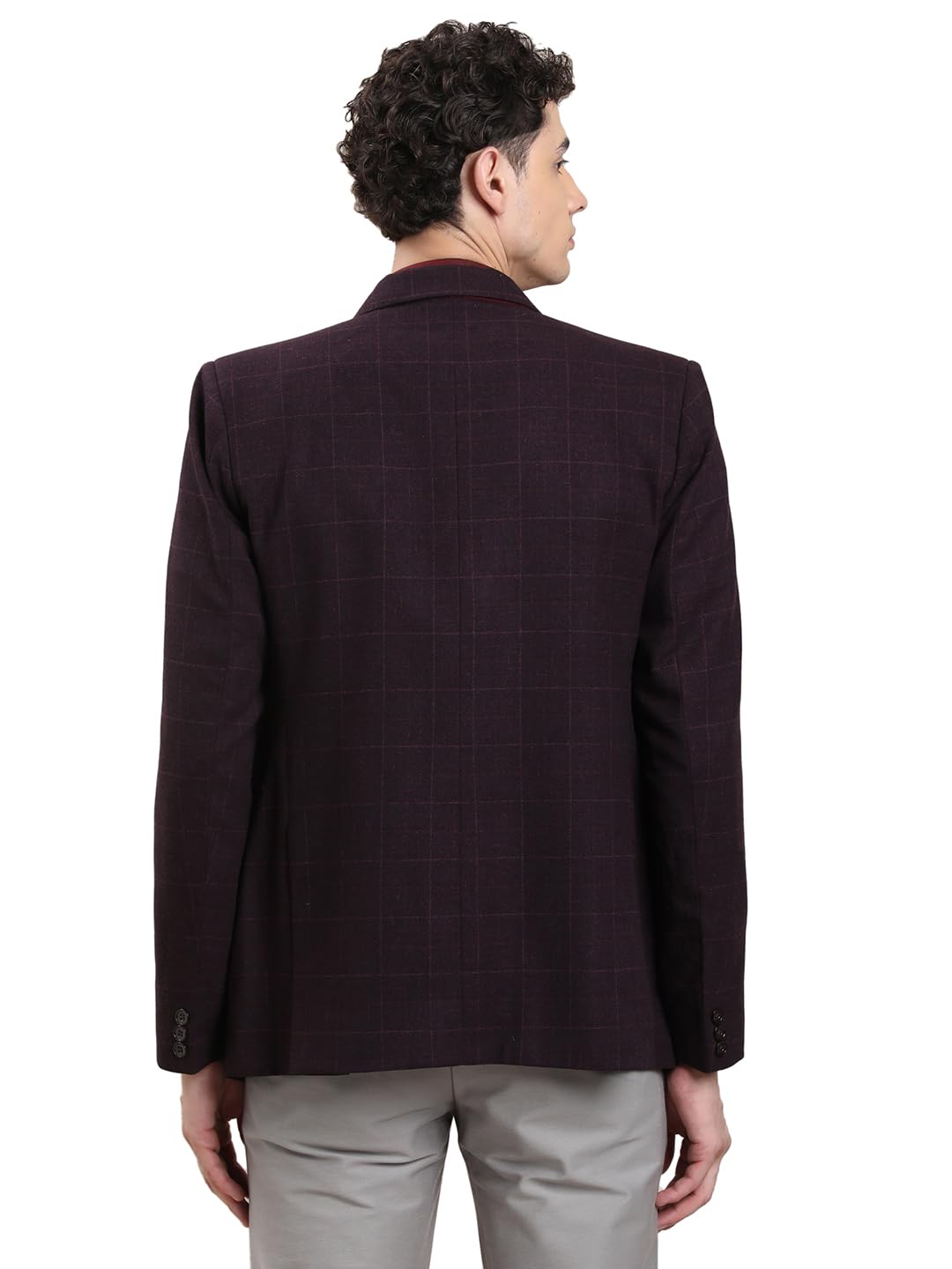 Turtle Blazer casual a cuadros de poliviscosa para hombre, ajuste a medida, blazer estructurado morado para estilo casual elegante