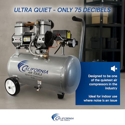 Image of California Air Tools CAT-4710W 1.0 HP Quiet and Oil-Free Air Compressor with Wheels, 4.7 Gallon Steel Tank, 75 dBA Noise Level, Lightweight