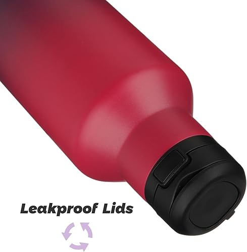 Miniatura 4 de Botella de agua aislada con popote, termo de agua de acero inoxidable de doble pared de 17 onzas con 2 tapas, rojo glamour