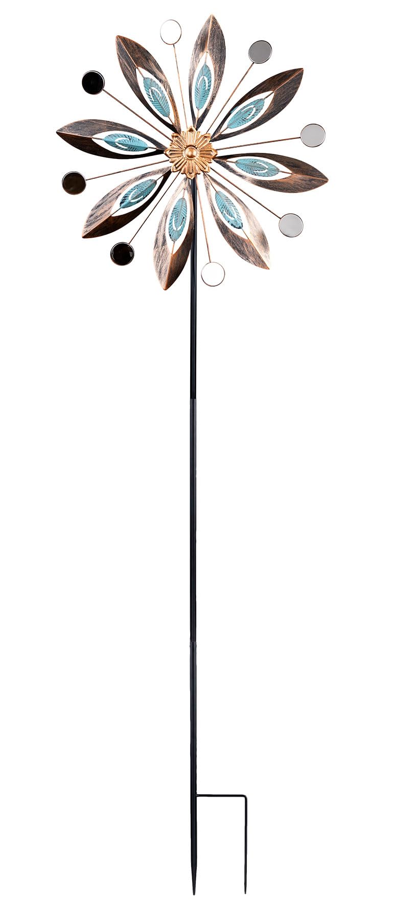 levandeo Molinillo de viento de metal para jardín, altura de 180 cm, diseño de flor antigua, molino de viento, carillón de viento, adorno de metal, flor de metal