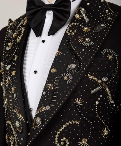 Luxury Men's Tuxedo Handmade Gold Beads Formal One Button Blazers Black Slim Prom Jacket for Wedding，Party，Dinner4