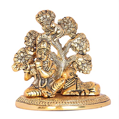 Image of KridayKraft Lord Krishna Metal Statue, Krishna Murti Playing Flute with Cow for Temple Pooja, Decor Your Home, Office & Gift Your Relatives, Showpiece Figurines, Religious Idol