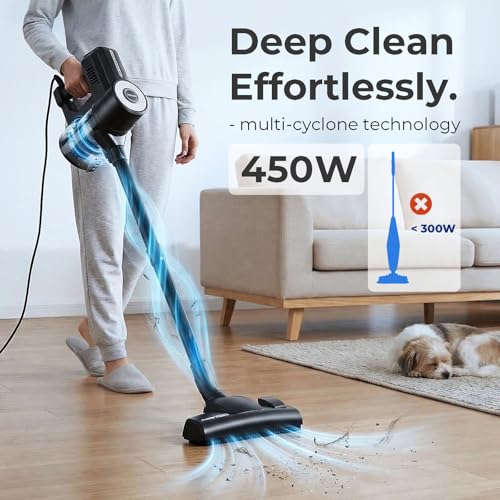 Image of Roomie Tec Corded Stick Vacuum Cleaner - 450W, Lightweight 2-in-1 Handheld with Powerful Suction, Bagless HEPA Filter, Large Dust Capacity (Black)
