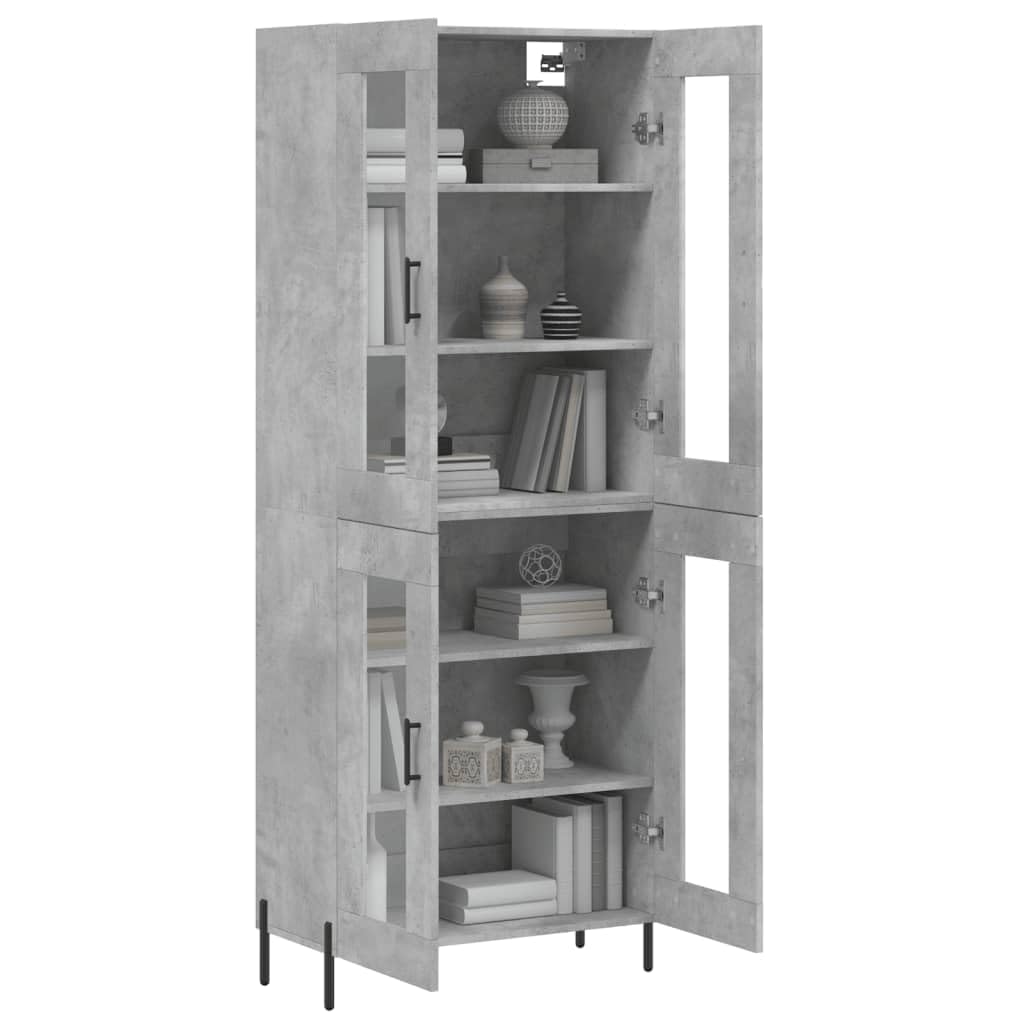 Armario de madera con mucho espacio y patas de metal estables, incluye soporte de pared para seguridad antivuelco, color gris hormigón (69,5 x 34 x 180 cm)