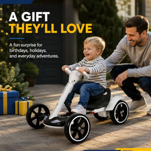 Image of MAOO Electric Go Kart for Kids, Foldable Ride On Toy Car for Toddlers Ages 2-4, Zero Assembly Battery Powered Go Kart with EVA Foam Tires, Adjustable Seat, Steering Wheel, 390 Motor, 3.73 MPH (White)