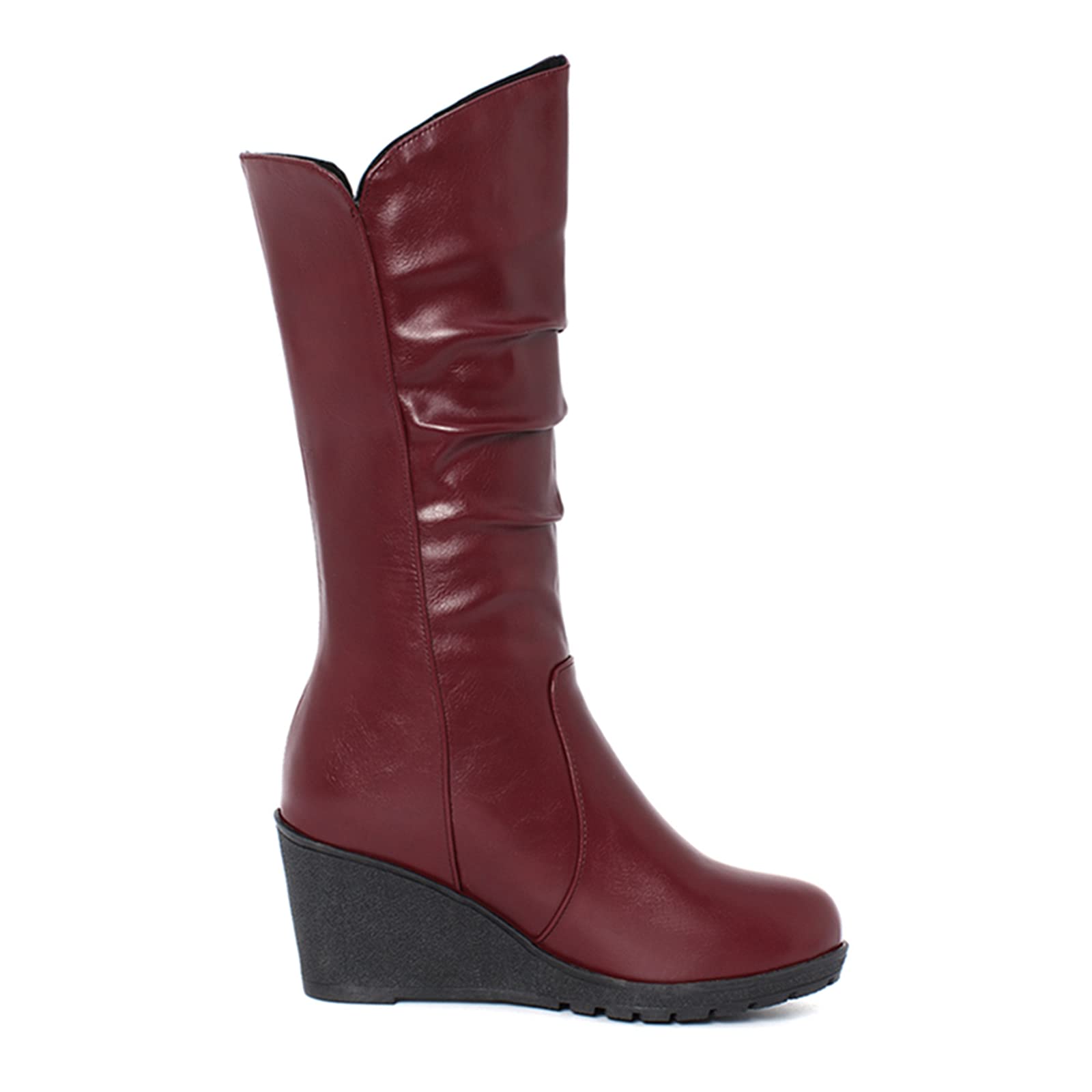 Damen Stiefel Plateau 6,5cm Samtimitat Gefüttert Reißverschluss