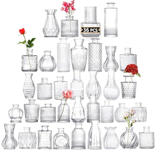 Glass Bud Vases Set of 36PCS, Small Flower Vases for Wedding Centerpiece Table Decoration, Vintage...