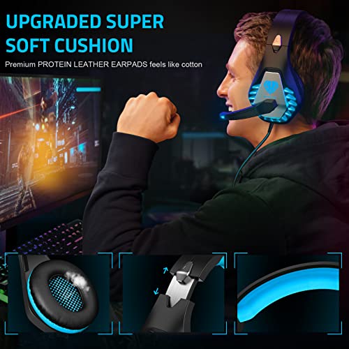 Pacrate Gaming Headset With Microphone For Pc Ps4 Ps5 Headset Noise Cancelling Gaming Headphones For Laptop Mac Switch Xbox One Headset With Led Lights Deep Bass For Kids Adults Black Blue #TOP4