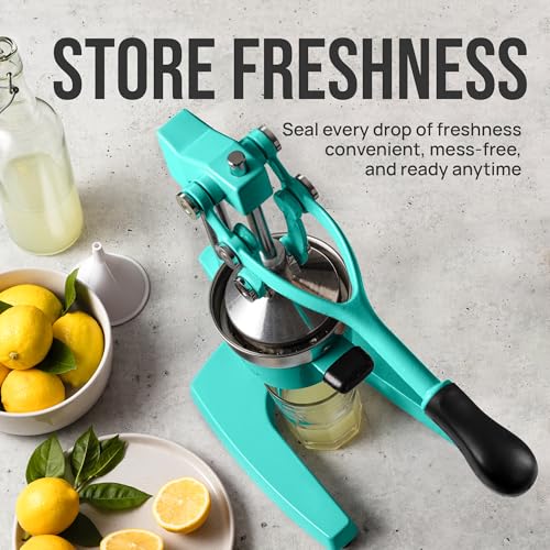 Image of Zulay Kitchen Cast Iron Juicer - Easy-to-Clean Heavy-Duty Manual Juicer, Professional Citrus Juicer - Stainless Steel Lemon Squeezer - Manual Citrus Press & Orange Squeezer - Orange Juicer - Teal