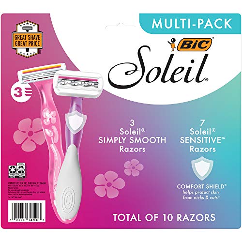 BIC Soleil Simply Smooth Lot de 10 rasoirs jetables pour femme 3 lames avec bande d'humidite pour un rasage lisse et soyeux