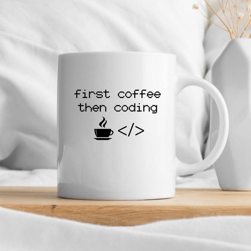 KNITROOT Ceramic Coffee Mug, Microwave Safe, First Coffee Than Coding Print Premium Ceramic Mug, Tea Mug, Milk Mug, Cup for Gift, Best Return Gift, Best Gift - White Mug, 250ml/8.5oz