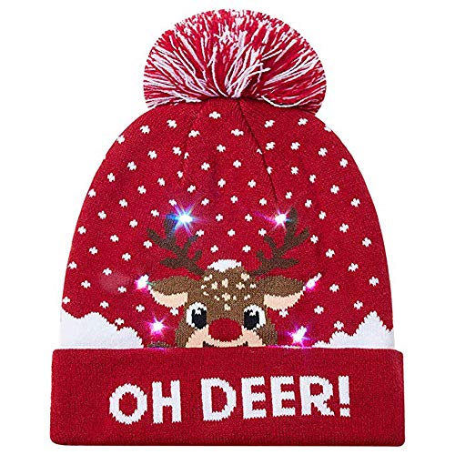 Preisvergleich Produktbild Dihope, Unisex Weihnachtsmütze, LED, Light Up, Strickmütze, Rentier, Weihnachtsbaum, mit großem Bommel, Winter, für Party Gr. One Size, Rentier