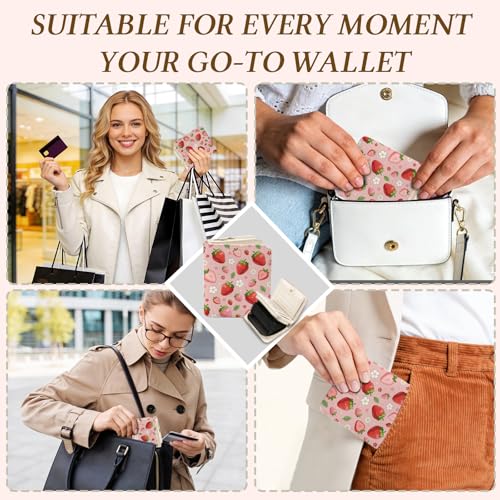 Image of Strawberry Wallet for Women, PU Leather Accordion Wallet, Zipper Coin Purse | Women's Strawberry Accordion Wallet, Credit Card Holder with 1 ID Window 14 Card Slots, Gift for Wife Daughter Ladies