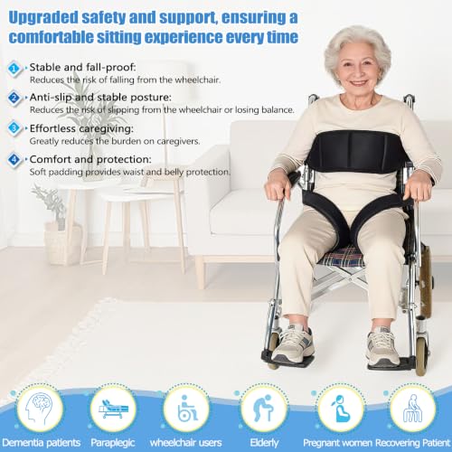 Image of Wheelchair Seat Belt,Wheelchair Harness for Dementia Patients Falling Out,Adjustable Anti-Slip Straps for Adults,The Elderly,Pregnant,Paralyzed(Black)