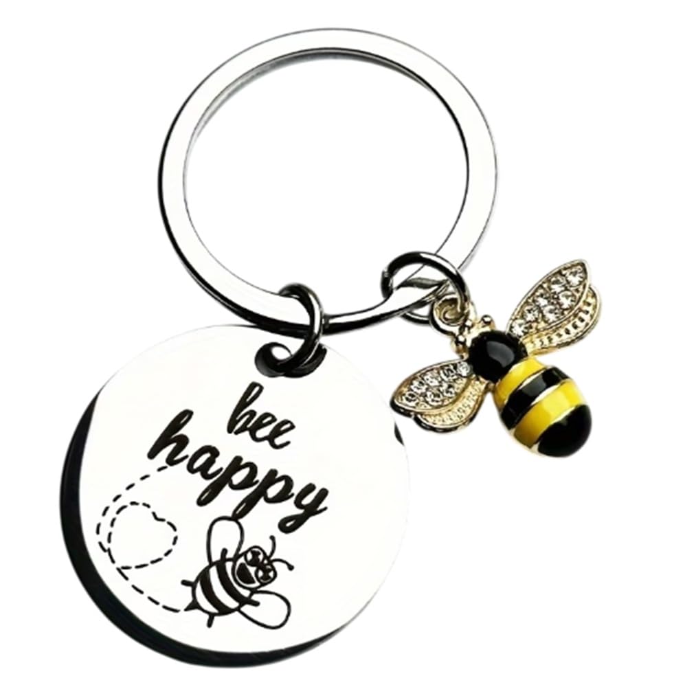 CMJ™ Bee Happy Keyring Be Happy Motivational Inspirational Keychain UK Seller