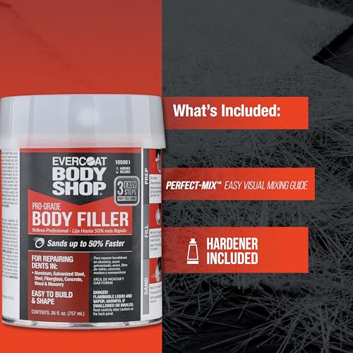 Image of Evercoat Body Shop 105000 Pro-Grade Body Filler, Fast Drying and Lightweight Multipurpose for Dents in Aluminum, Fiberglass & More, Easy Mix Hardener Included 0.8 Gal