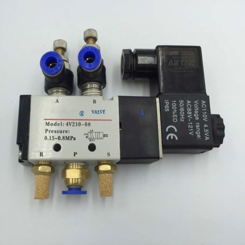 Pneumatyczny zawór elektromagnetyczny, zawór magnetyczny gazu i powietrza 5-drożny, 2 pozycje, 12 V, 24 V, 110 V, 220 V, wąż 8 mm, szybkie połączenie (6 mm, AC24V)