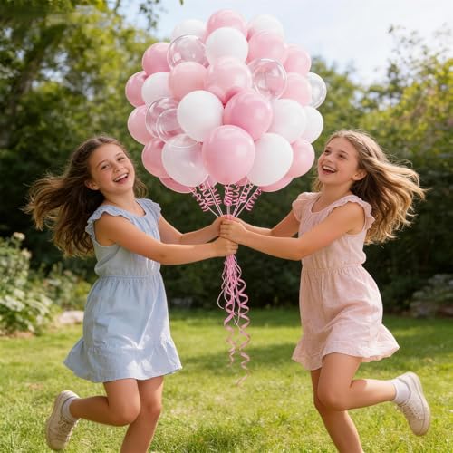 Image of 160Pcs 12 Inch Pink White Pastel Pearl Clear Latex Balloons for Girl Baby Shower Bridal Wedding Birthday Party Decorations