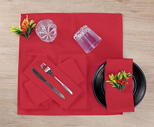 Native Fab Cloth Dinner Napkins Set of 12 Cotton 17x17 Absorbent Soft Restaurant Hotel Quality - Cocktail Napkins, Wedding Dinner Napkins - Everyday Use, Easy Care Washable - Red - Thumbnail 4
