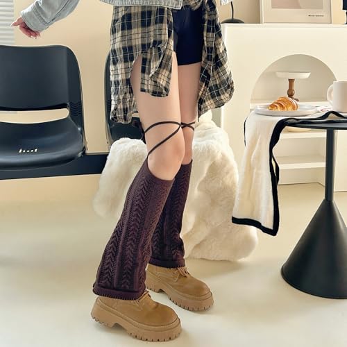Image of YELAIVP Kawaii Leg Warmers Y2K Knit Lace up Leg Warmers Cute Japanese Harajuku Lolita Leg Warmer for Women Girls