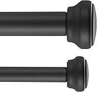 Vista 3 de Barras de cortina modernas dobles, barra de cortina mate negra de 36 a 72 pulgadas, barras de cortina con tapas de extremo decorativas simples de 1