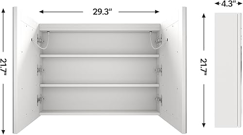 Miniatura 2 de Espejo de baño con almacenamiento, botiquín de baño con espejo de montaje en pared, espejo LED, botiquín de medicina, 3 colores, atenuador infinito,