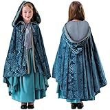 PinkUnicoon Hooded Velvet Cloak for Girls, Halloween Costume for Kids, Girl's Renaissance Medieval Cloak for Cosplay (130cm/4.26ft)