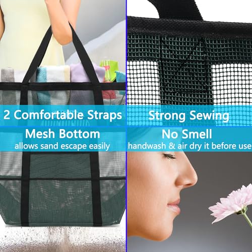 Image of Fammart Large Mesh Beach Bag for Women, Oversized Beach tote Swim Pool Bag