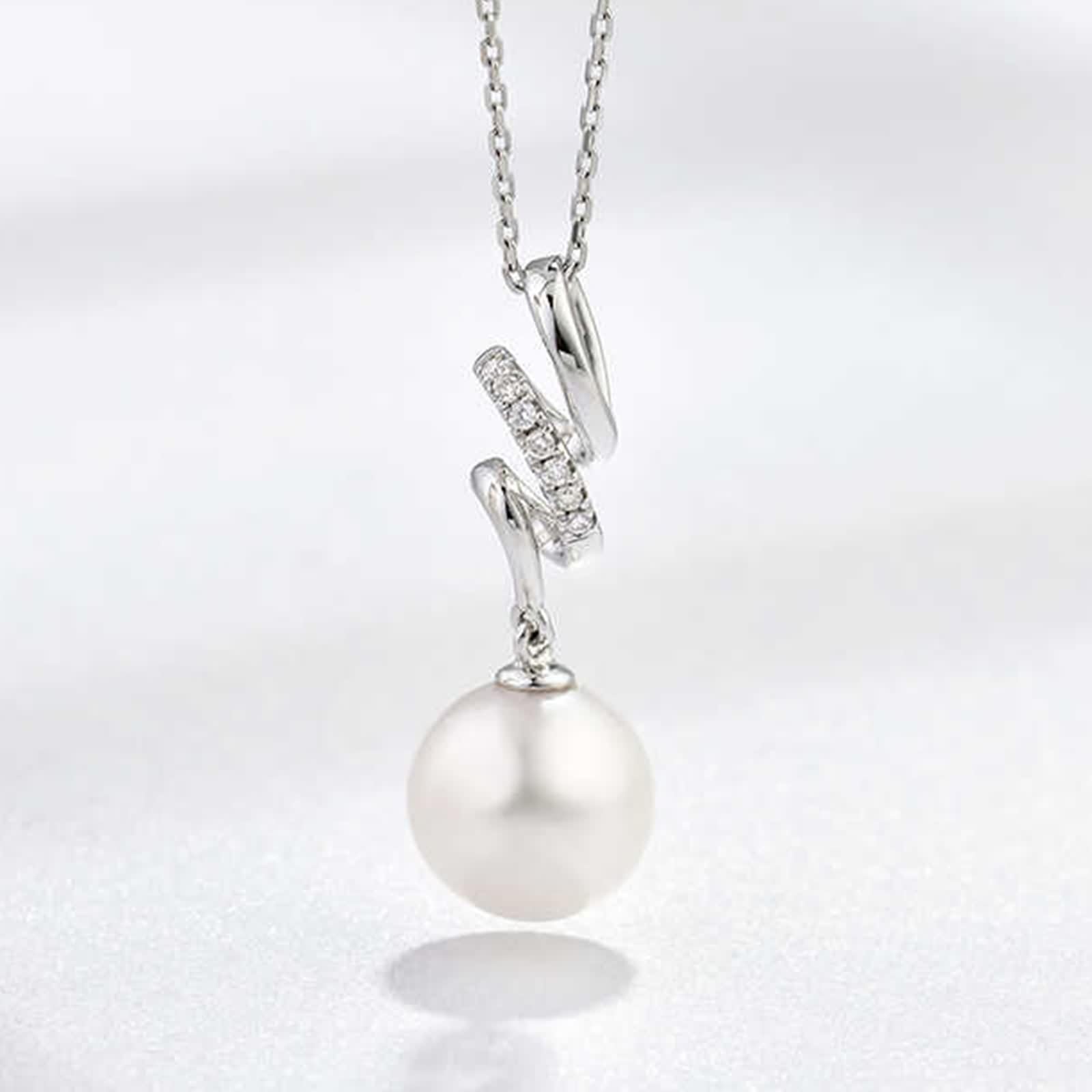 Anhänger Halskette Damen, Kette Lang Weiß Diamant Geometrisch Echter Schmuck 9K/14K/18K Weißgold