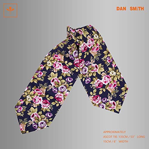 Dan Smith C.C.AQ.I.036 Dark Blue Green Pink Extra Long Ascot Tie Floral Infinity Cotton Cravats