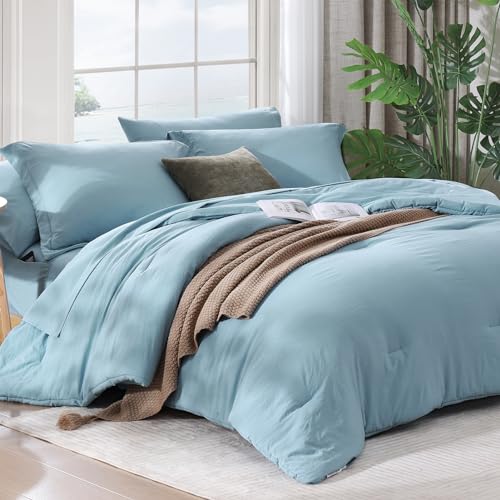 Image of Full Size Comforter Sets-7 Pieces Ultra Soft Bed in a Bag Full Bedding Sets | Prewashed All Season Comforter with Sheets, Pillow Shams & Pillowcases,Blue