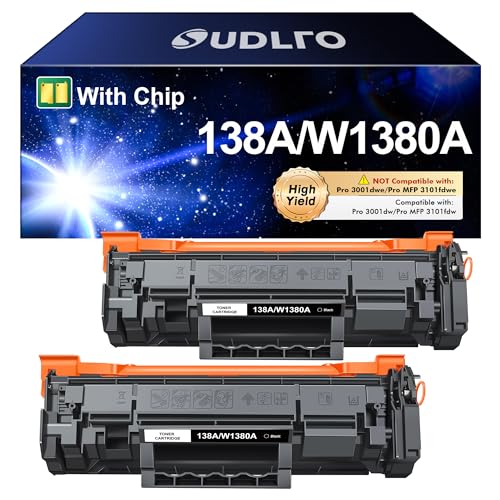 138A W1380A Black Toner Cartridge (with Chip): Compatible Replacement for HP 138A W1380A 138X W1380X Toner Cartridge Work for HP Pro 3001dw 3001fdw MFP 3101fdw Series Printer Ink ( 2-Pack )