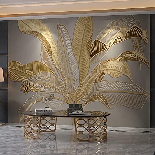 Golden Banana Leaf 3D Mural Wallpaper, Tropical Plants Photo Wall Mural, Photo Wallpaper for Living Room Bedroom Study TV Background Decor Mural - 157.5