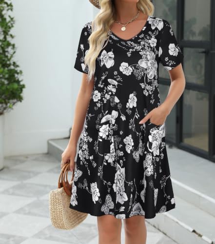Image of CHICGAL Summer Dresses for Women V Neck Short Sleeve Casual Loose T Shirt Sundress Beach Cover Ups with Pockets 2026