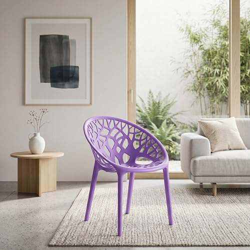 Image of Oaknest Neelkamal Crystal Plastic Chair - Stylish Tree-Design Backrest, Lightweight & Durable for Home, Garden & Patio (Colour: Voilet), 1 Piece