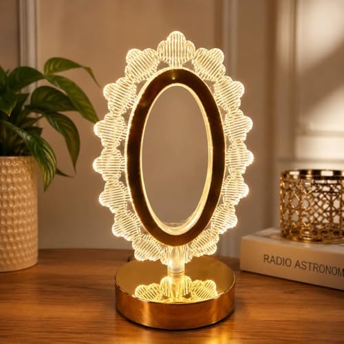 Image of Premium Crystal Oval LED Table Lamp - Vintage Baroque Night Light with Luxury Golden Metal Base, Aesthetic Warm White Ambient Lighting for Bedroom Bedside, Living Room Decor