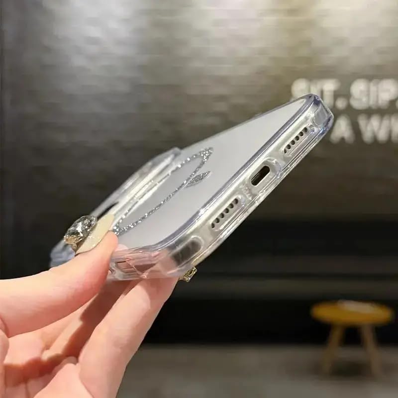 Image of VONZEE Back Cover Case Compatible with iPhone 17 Air 6.6'' Case Glitter Ring Cute Shiny Colorful Bling Case (Compatible with Magsafe) Transparent PC+TPU Glossy Shiny Cover for Girls Women,Pink