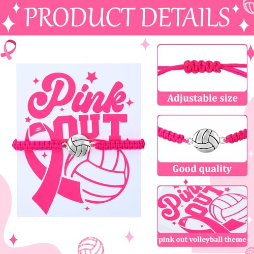 Tondiamo 30 Pieces Pink Out Volleyball Charm Bracelet Adjustable Bracelets with 30 Pcs Cardboard Volleyball Team Gifts for Team Players3